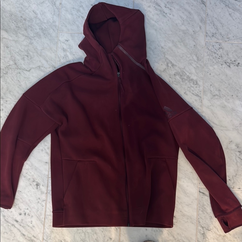 Adidas Men's Maroon Hooded Jacket